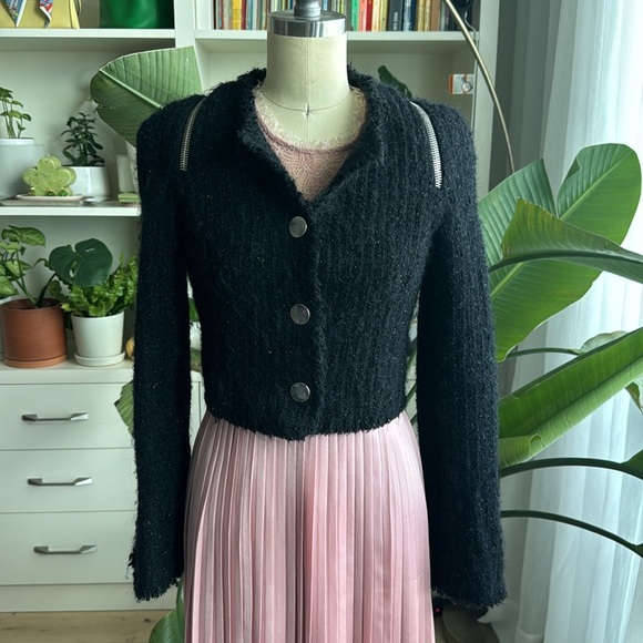 Alexander Wang Black Zipper Detail Tweed Cropped Jacket - Picture 7 of 10